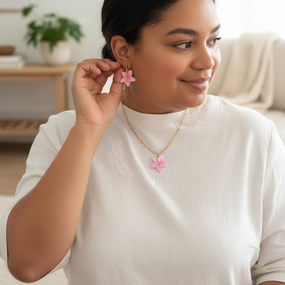 Duo Frangipanier - Collier + Boucles assorties