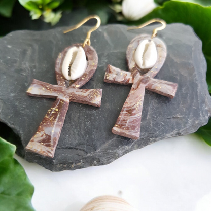 Boucles d'oreilles croix Ankh artisanales | Force