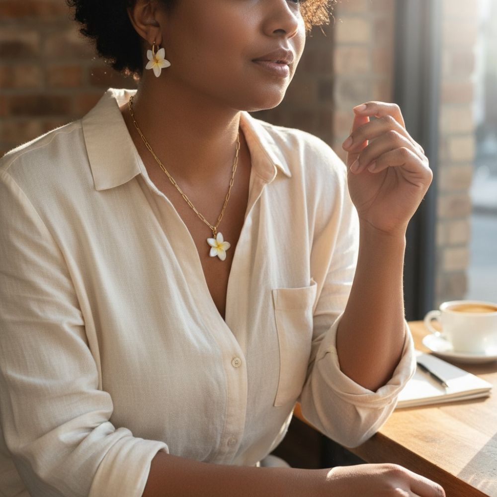 Duo Frangipanier - Collier + Boucles assorties