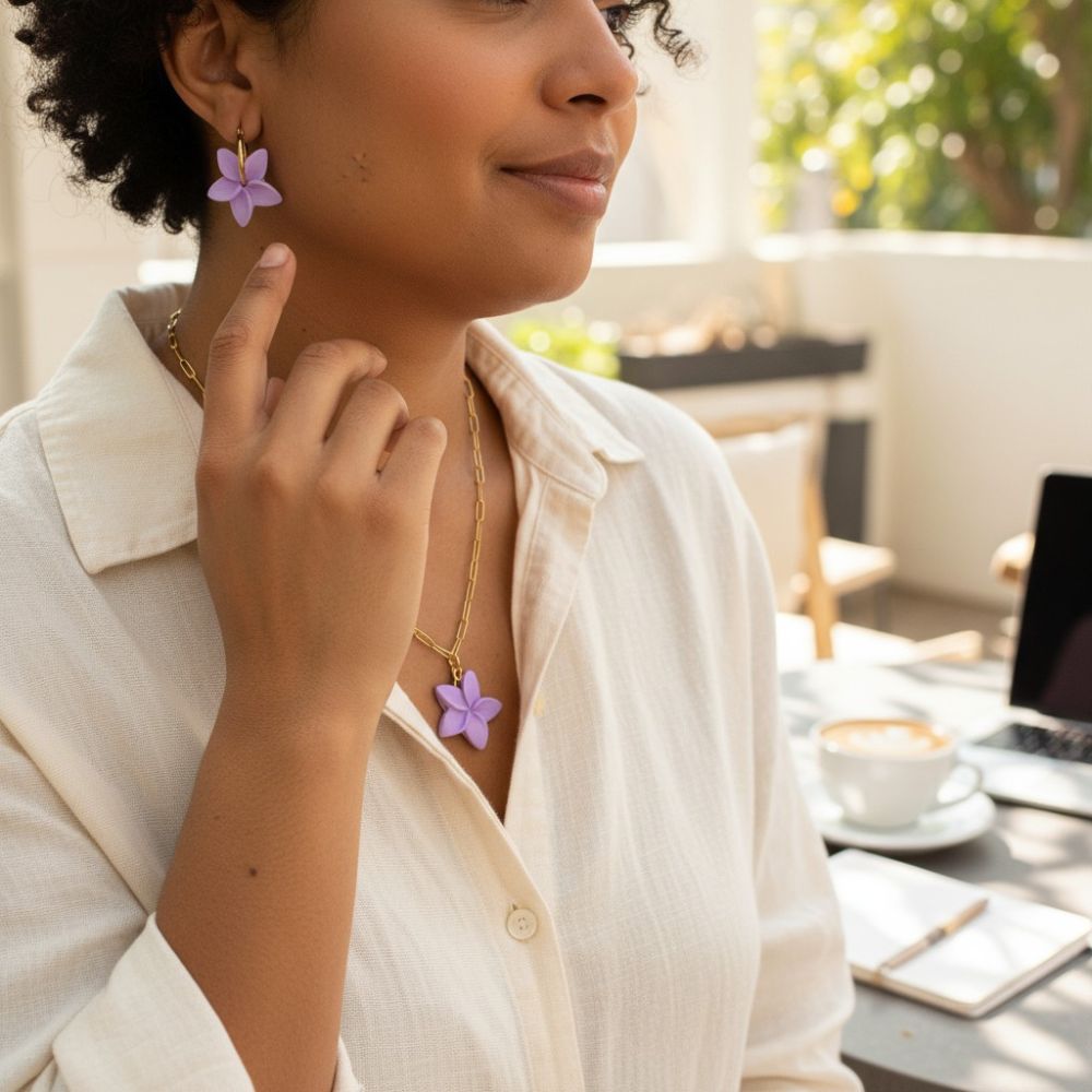 Duo Frangipanier - Collier + Boucles assorties