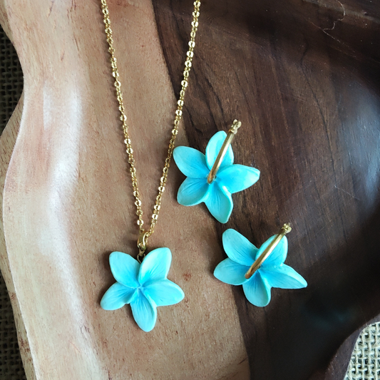 Parure frangipanier artisanale | Collier + Boucles