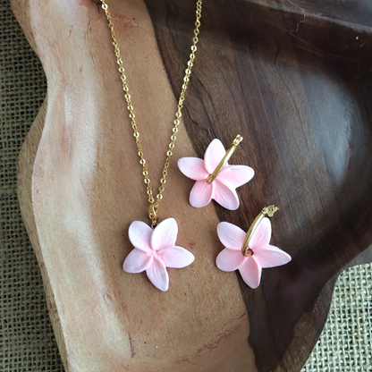 Parure frangipanier artisanale | Collier + Boucles