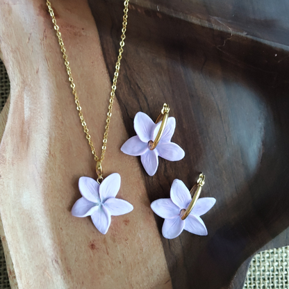Parure frangipanier artisanale | Collier + Boucles